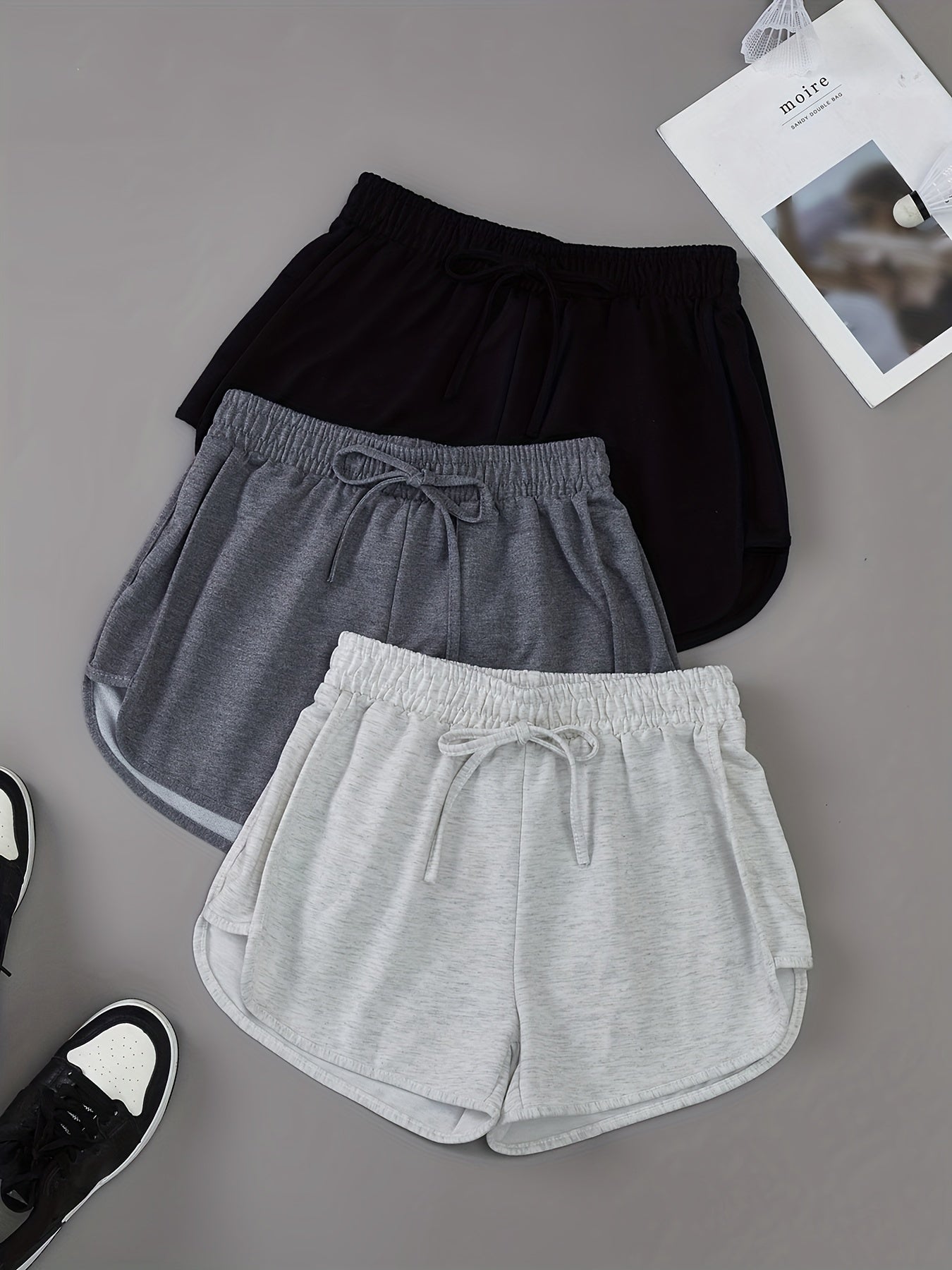 3-pack Summer Slim Women's Shorts, Women's Elastic Waist, Solid Color Casual Shorts, Loose And Comfortable Shorts